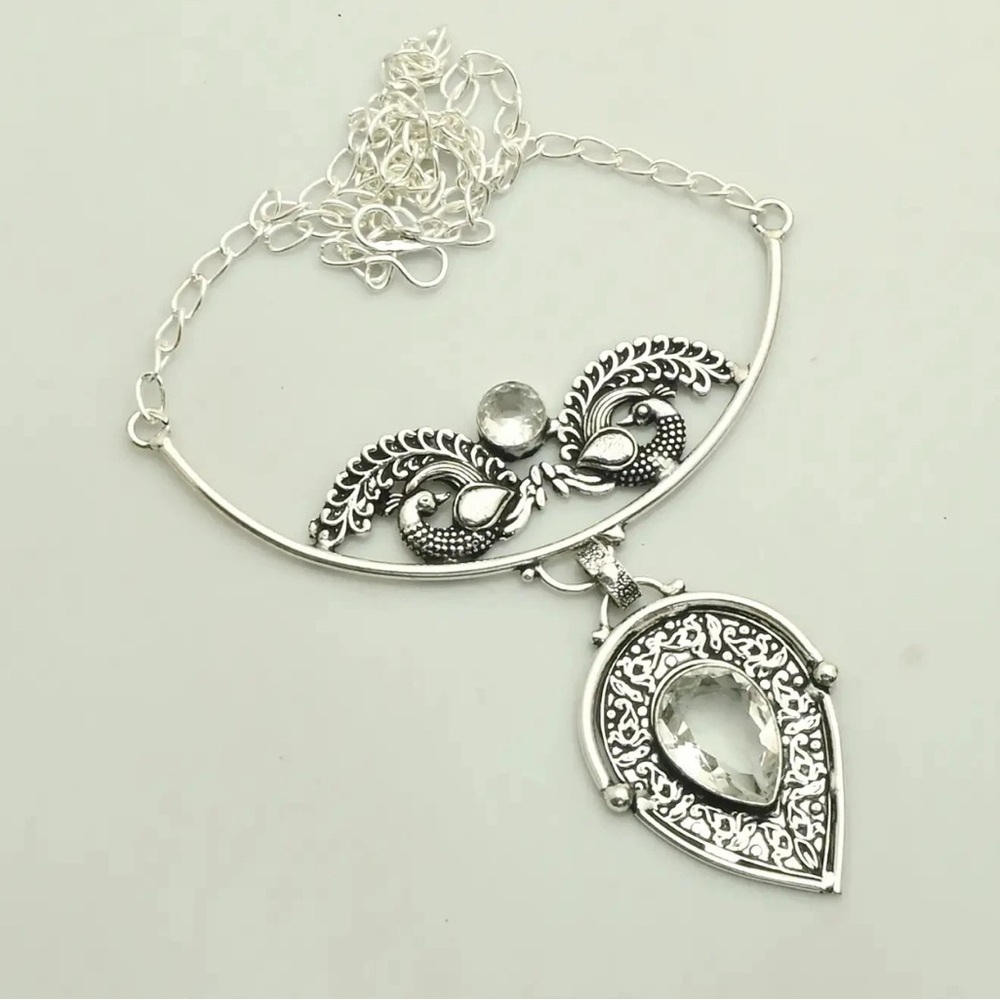 Amazing White Quartz Peacock Necklace